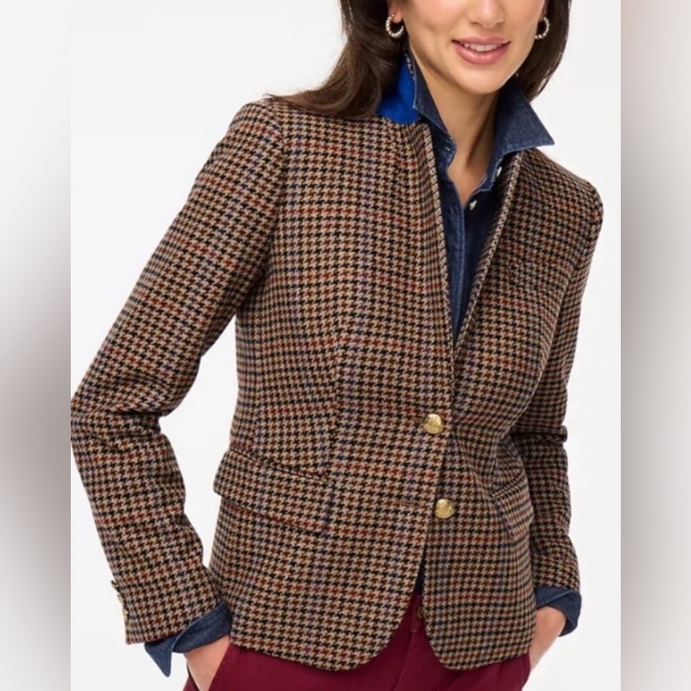 J. Crew Women’s Wool-Blend Schoolboy Blazer in Camel Houndstooth Size 6 NWOT